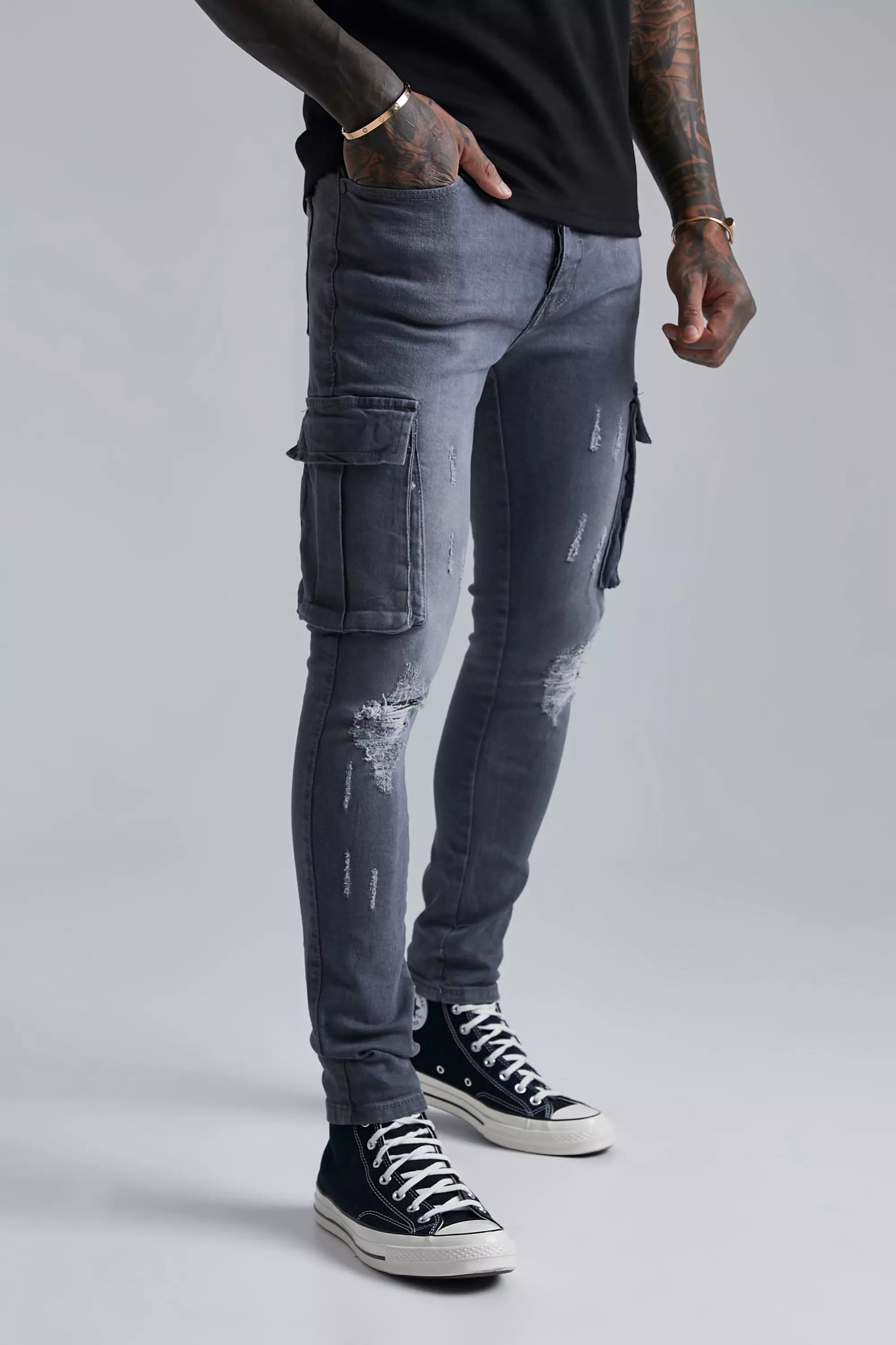 Jean super skinny dechire style cargo boohooMAN FR